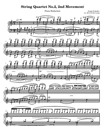 First page of the String Quartet No. 2 score