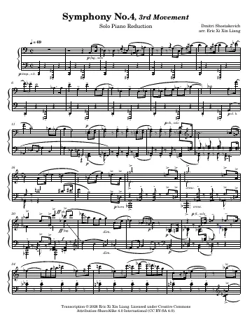 First page of the Symphony No. 4 score